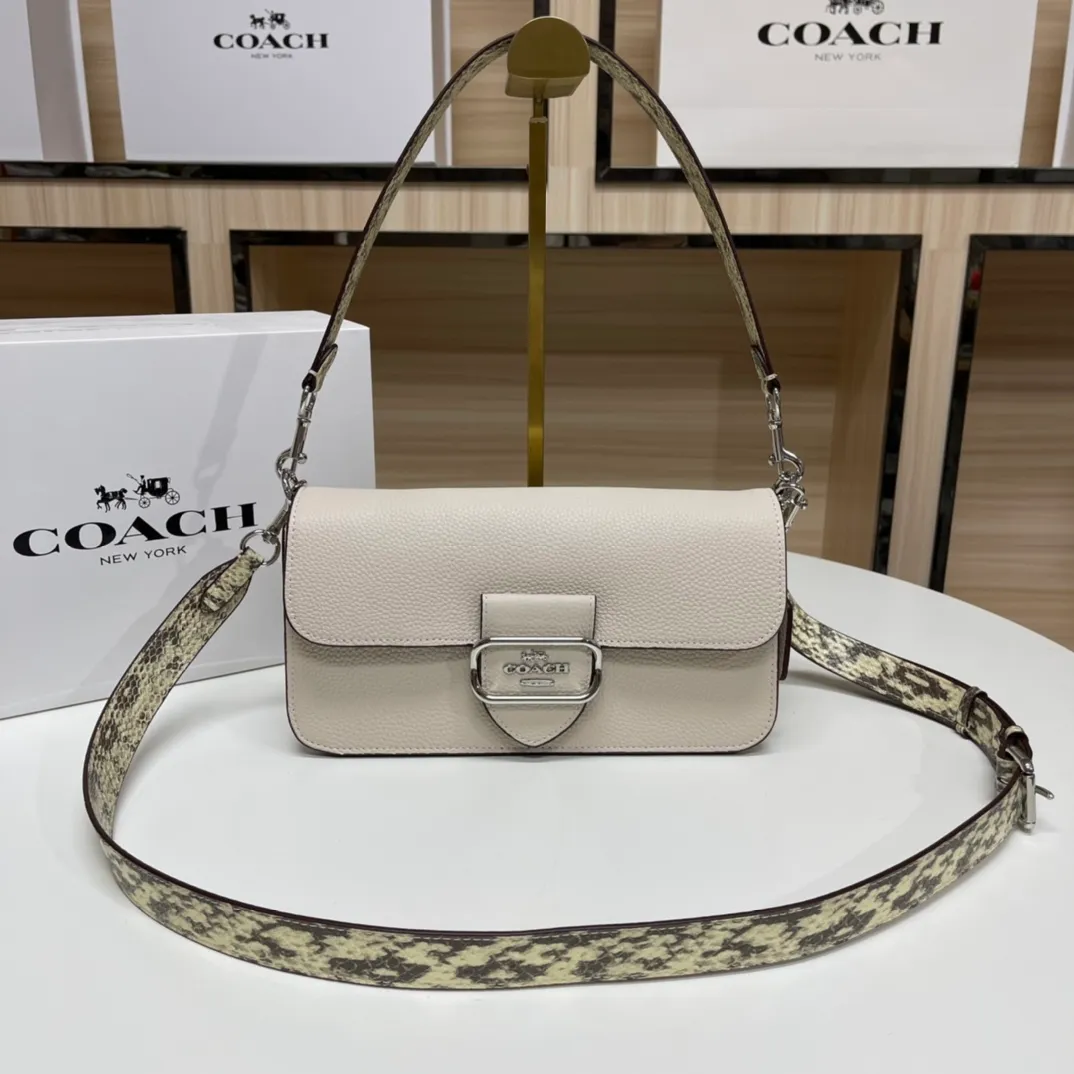 Batch 520💰COACH/model CE560 Coach outlet women's bag color matching classic logo MORGAN shoulder bag armpit bag, hijab with first-layer cowhide, size 26X14X6