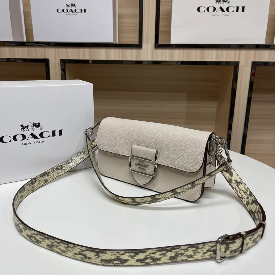 Batch 520💰COACH/model CE560 Coach outlet women's bag color matching classic logo MORGAN shoulder bag armpit bag, hijab with first-layer cowhide, size 26X14X6