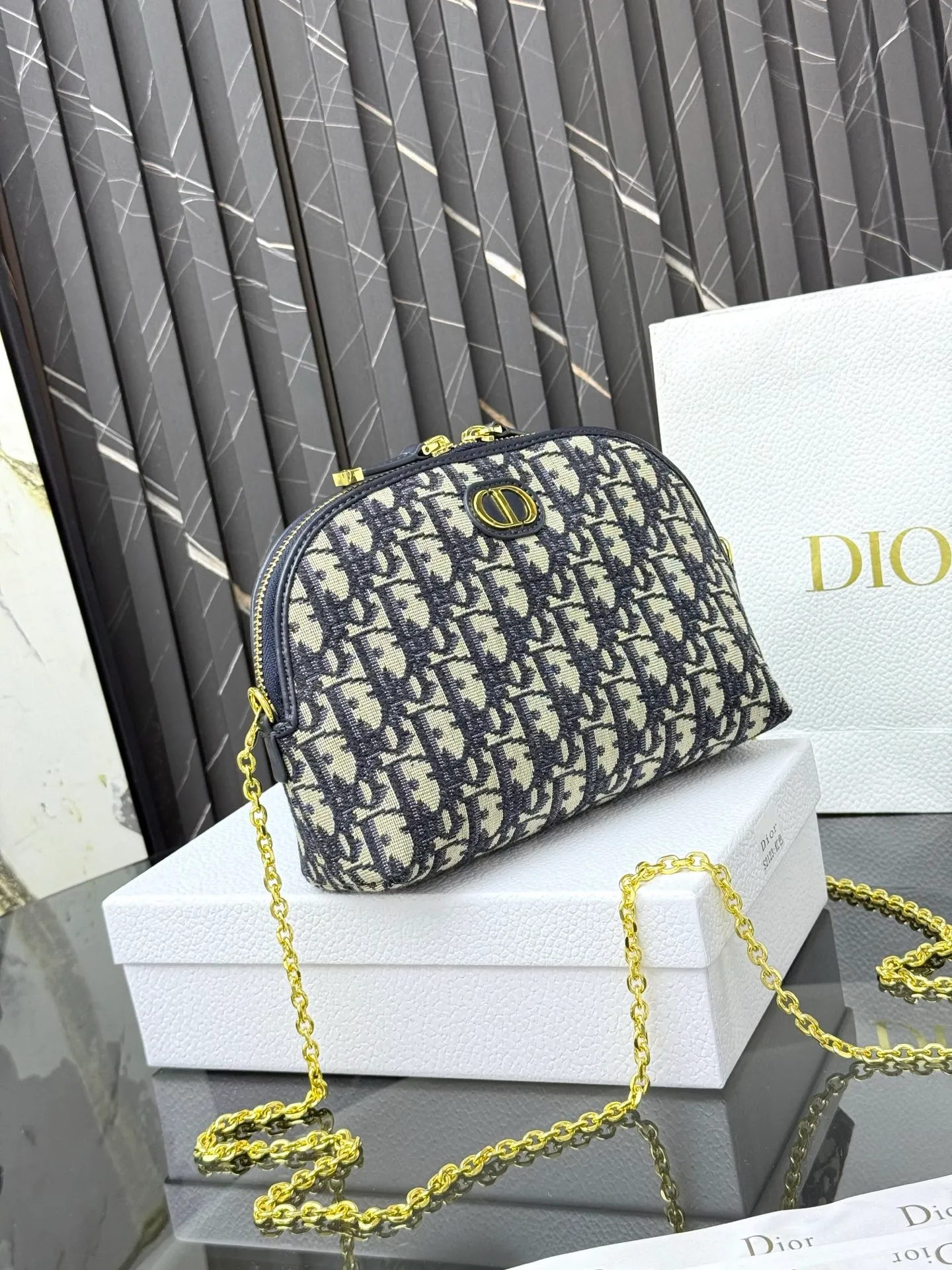 💰230💰The bag is decorated with dior’s signature blue oblique print. It features two chic zippered compartments and a patch pocket to organize a variety of supplies. Available in a large size, it can be worn with other oblique printed pieces. Front CD logo Blue oblique print 1 patch pocket Technical fabric lining Dimensions: 15.5 cm x 24 cm x 7 cm Reference number: S2123