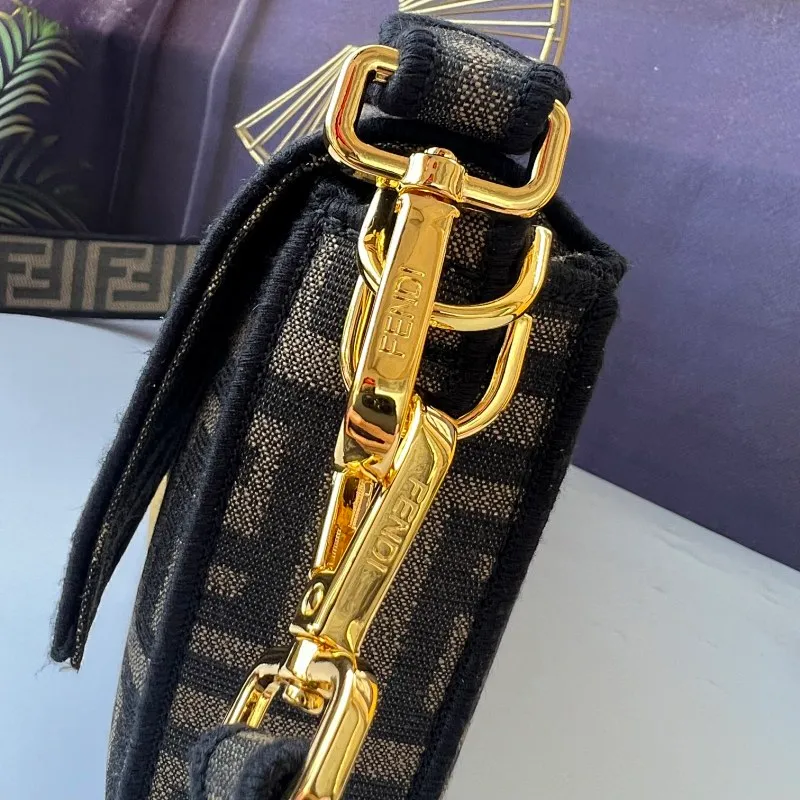 All Categories Official Website "Brand Women's Bags" Women's Bags 💙 FENDI The latest FendiVersace co-branded model, the iconic Baguette medium handbag adopts a clamshell design and is equipped with FF magnetic buckle closure. Lined interior with zip pocket. Comes with a detachable handle or shoulder strap for cross-body or hand carry. Decorated with tonal FF logo embroidery. Contrasting brown leather trim