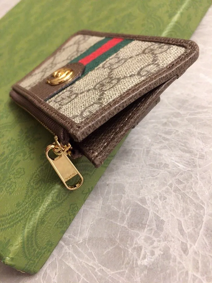 💰 340 🇭🇺🇭🇺The latest GG～Supreme canvas card holder coin purse, 🥞🥞environmentally friendly materials, original factory cowhide piping🥞🥞viscose fiber lining, oval interlocking double G leather label🥞🥞 Size: 12x7.5x1cm Color: brown/pvc. Model: 671723