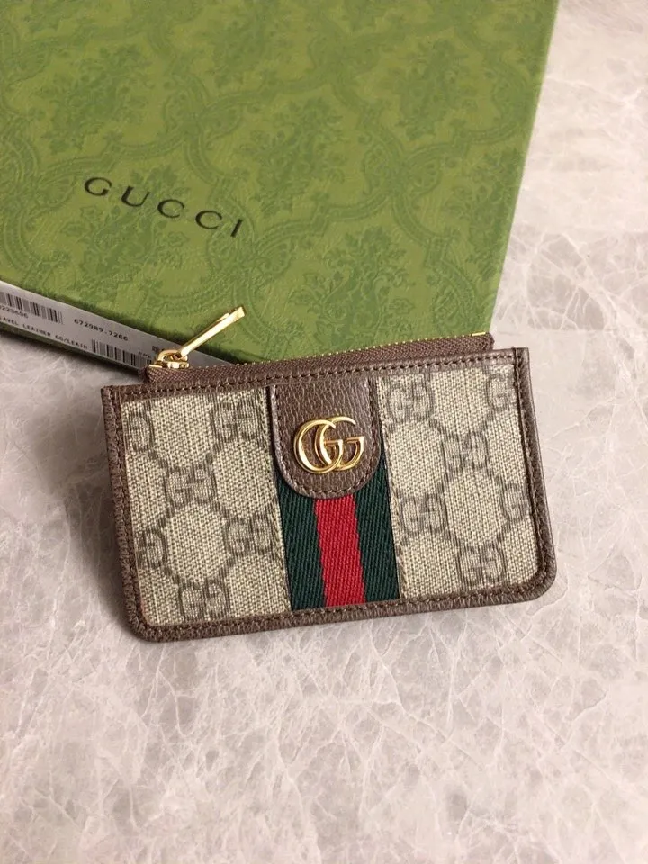 💰 340 🇭🇺🇭🇺The latest GG～Supreme canvas card holder coin purse, 🥞🥞environmentally friendly materials, original factory cowhide piping🥞🥞viscose fiber lining, oval interlocking double G leather label🥞🥞 Size: 12x7.5x1cm Color: brown/pvc. Model: 671723