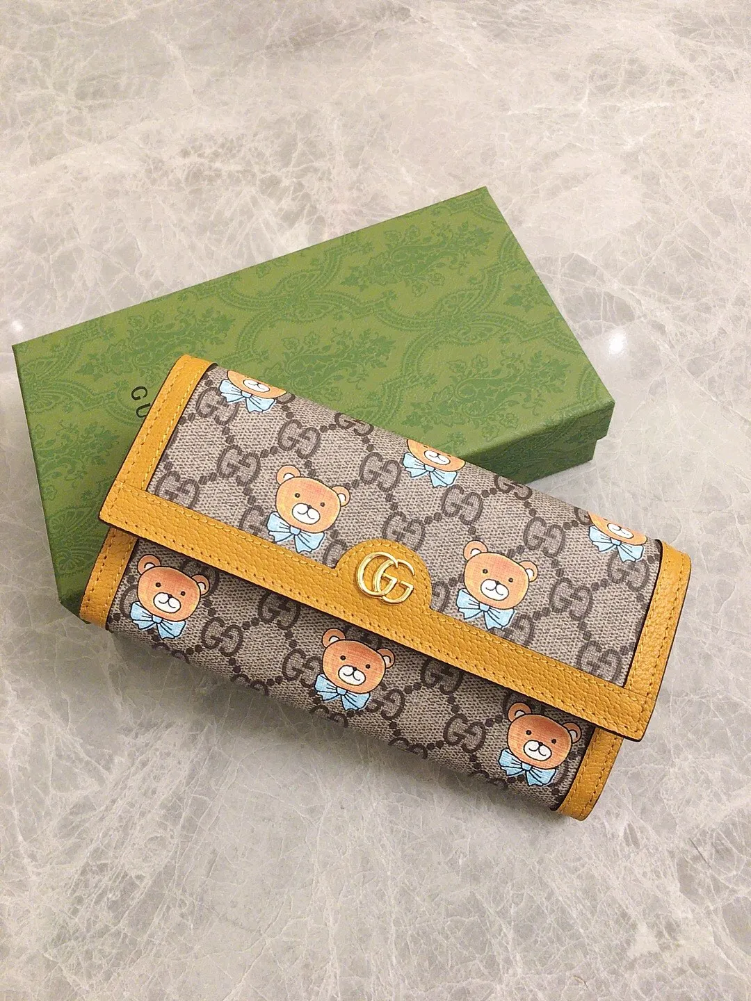 💰430 🇭🇺🇭🇺GUCCI KAI Kim Jong-in Joint Bear Series 🍃🍃 Long Wallet 🍃🍃Model: 660509, Size: 19x10x3cm, 🍃🍃Produced in original leather!
