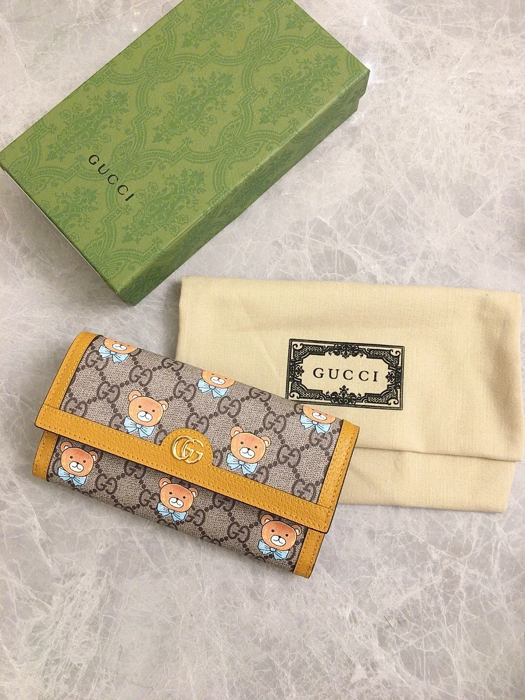 💰430 🇭🇺🇭🇺GUCCI KAI Kim Jong-in Joint Bear Series 🍃🍃 Long Wallet 🍃🍃Model: 660509, Size: 19x10x3cm, 🍃🍃Produced in original leather!