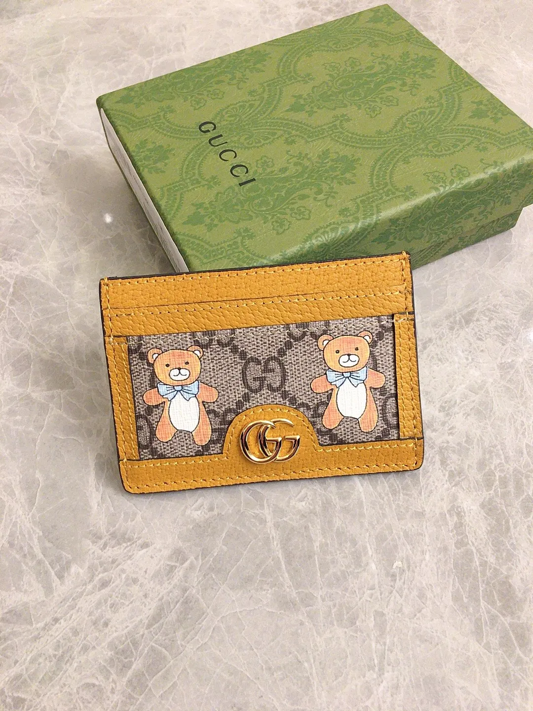 💰230🇭🇺🇭🇺GUCCI KAI Kim Jong-in Joint Bear Series🍃🍃 Small Card Holder🍃🍃Model: 660512, Size: 10x7cm, 🍃🍃Produced in original leather!