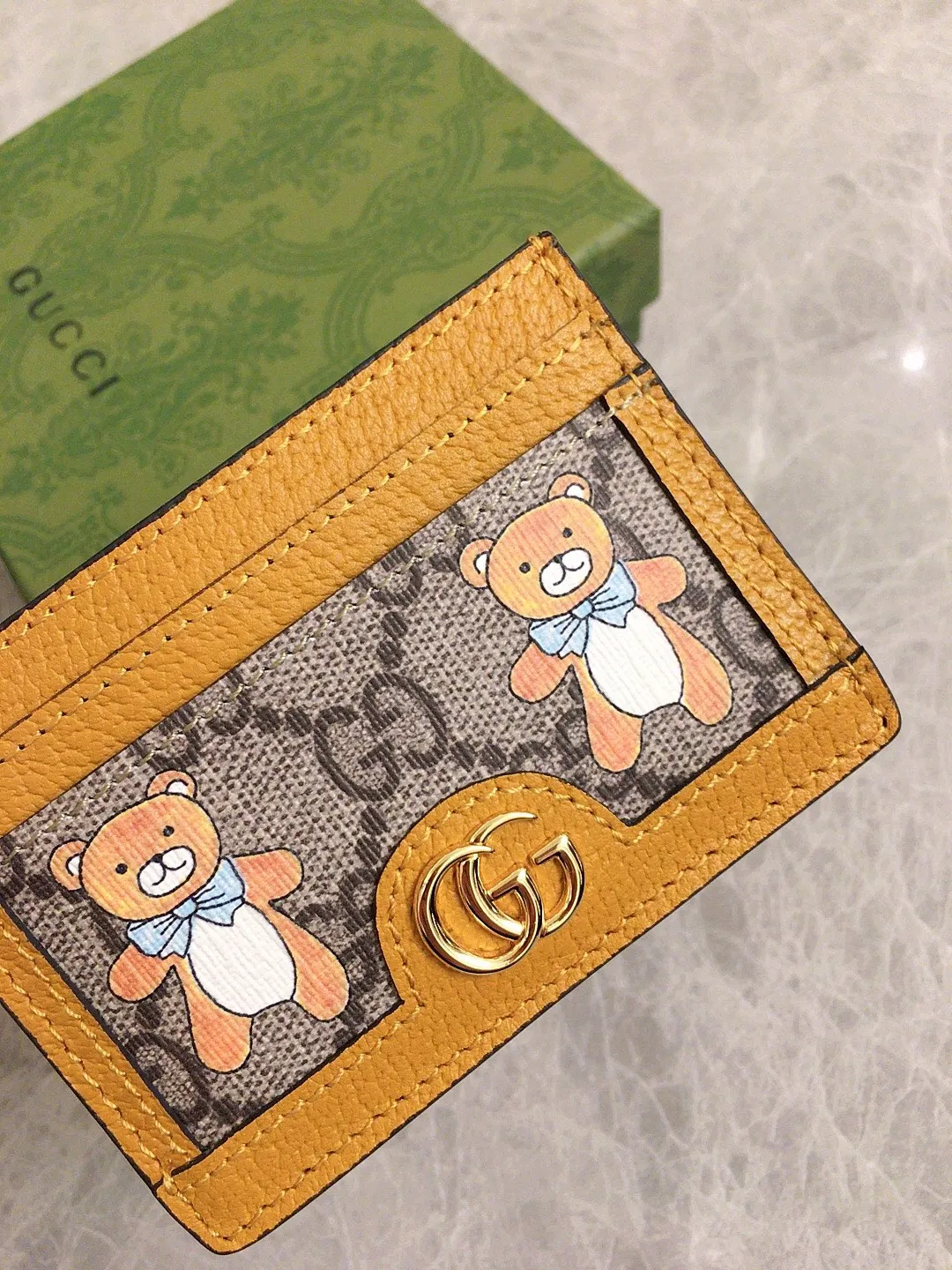 💰230🇭🇺🇭🇺GUCCI KAI Kim Jong-in Joint Bear Series🍃🍃 Small Card Holder🍃🍃Model: 660512, Size: 10x7cm, 🍃🍃Produced in original leather!