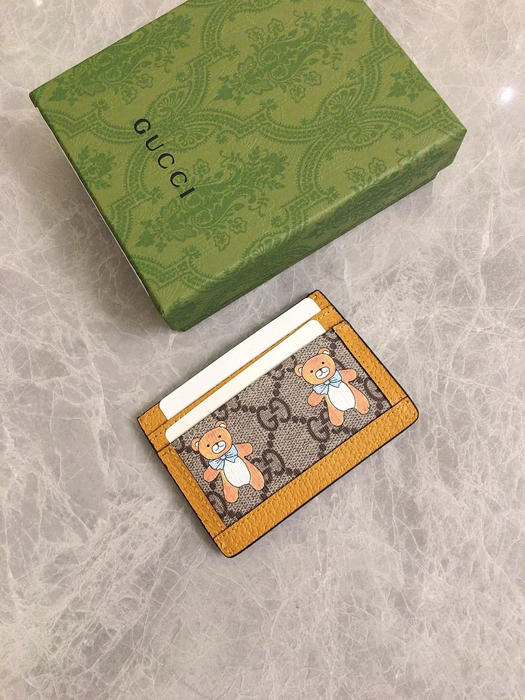 💰230🇭🇺🇭🇺GUCCI KAI Kim Jong-in Joint Bear Series🍃🍃 Small Card Holder🍃🍃Model: 660512, Size: 10x7cm, 🍃🍃Produced in original leather!