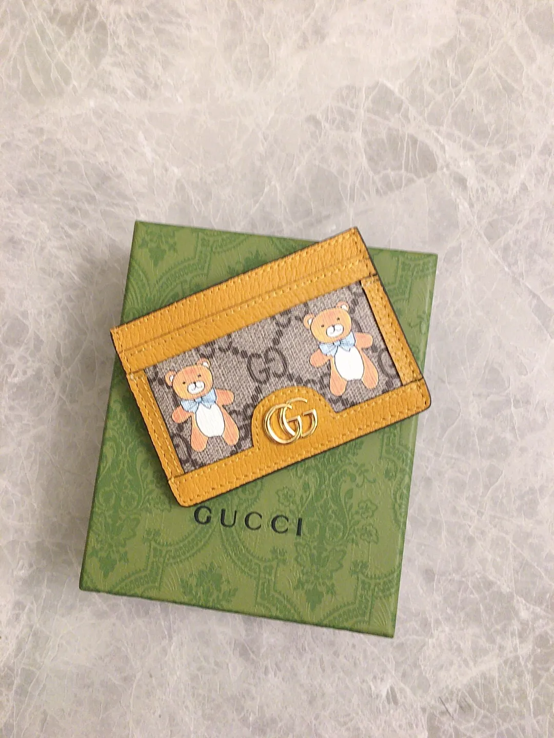 💰230🇭🇺🇭🇺GUCCI KAI Kim Jong-in Joint Bear Series🍃🍃 Small Card Holder🍃🍃Model: 660512, Size: 10x7cm, 🍃🍃Produced in original leather!