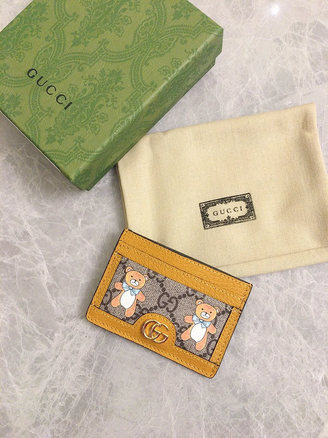 💰230🇭🇺🇭🇺GUCCI KAI Kim Jong-in Joint Bear Series🍃🍃 Small Card Holder🍃🍃Model: 660512, Size: 10x7cm, 🍃🍃Produced in original leather!