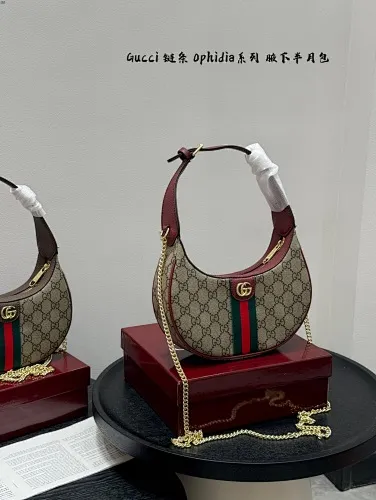 All categories Official website "Brand Women's Bags" Women's Bags 💙 GUCCI 2025 new GUCCI ophidia chain half-moon armpit bag