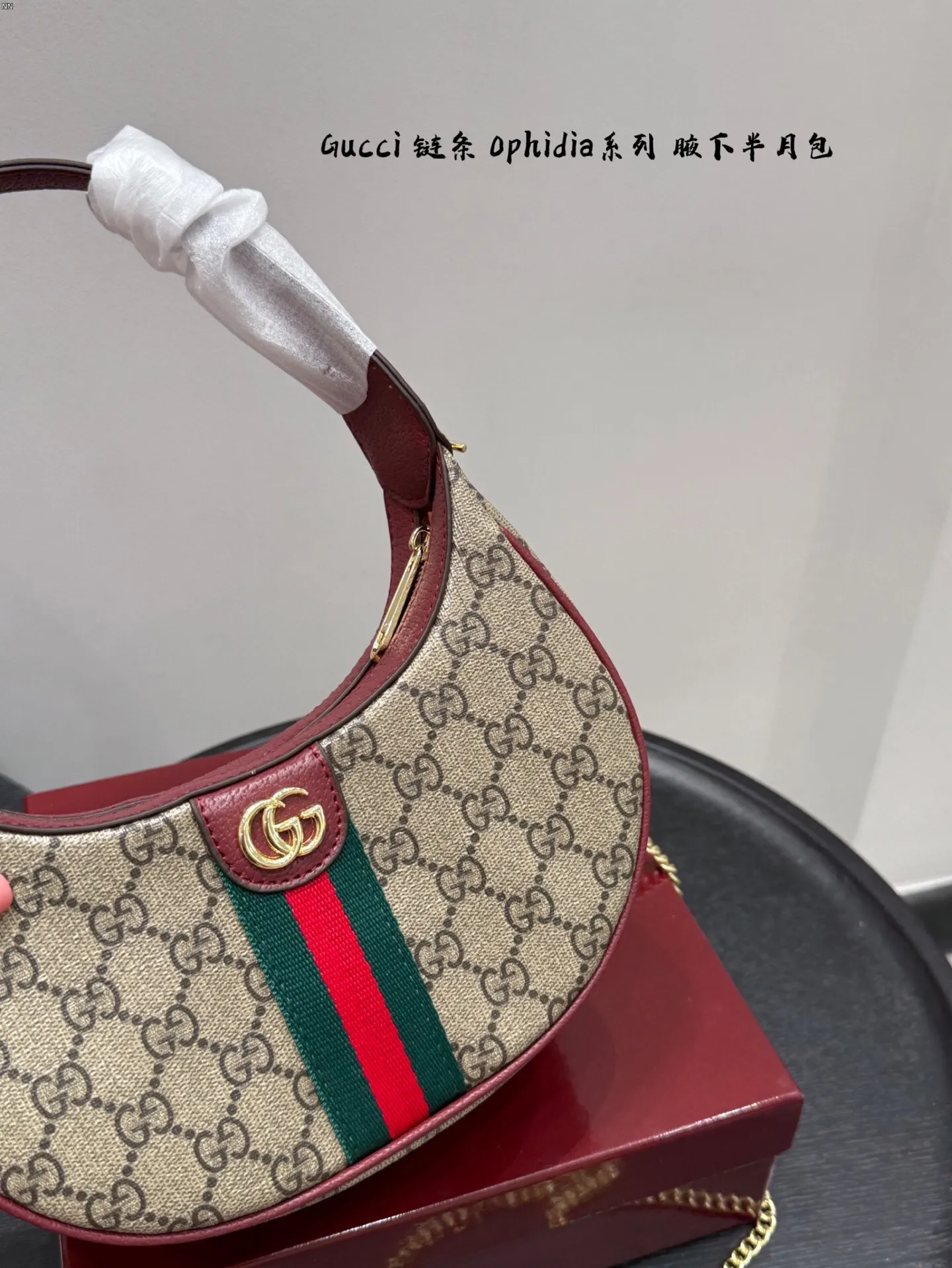 All categories Official website "Brand Women's Bags" Women's Bags 💙 GUCCI 2025 new GUCCI ophidia chain half-moon armpit bag