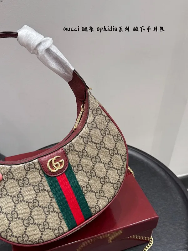 All categories Official website "Brand Women's Bags" Women's Bags 💙 GUCCI 2025 new GUCCI ophidia chain half-moon armpit bag