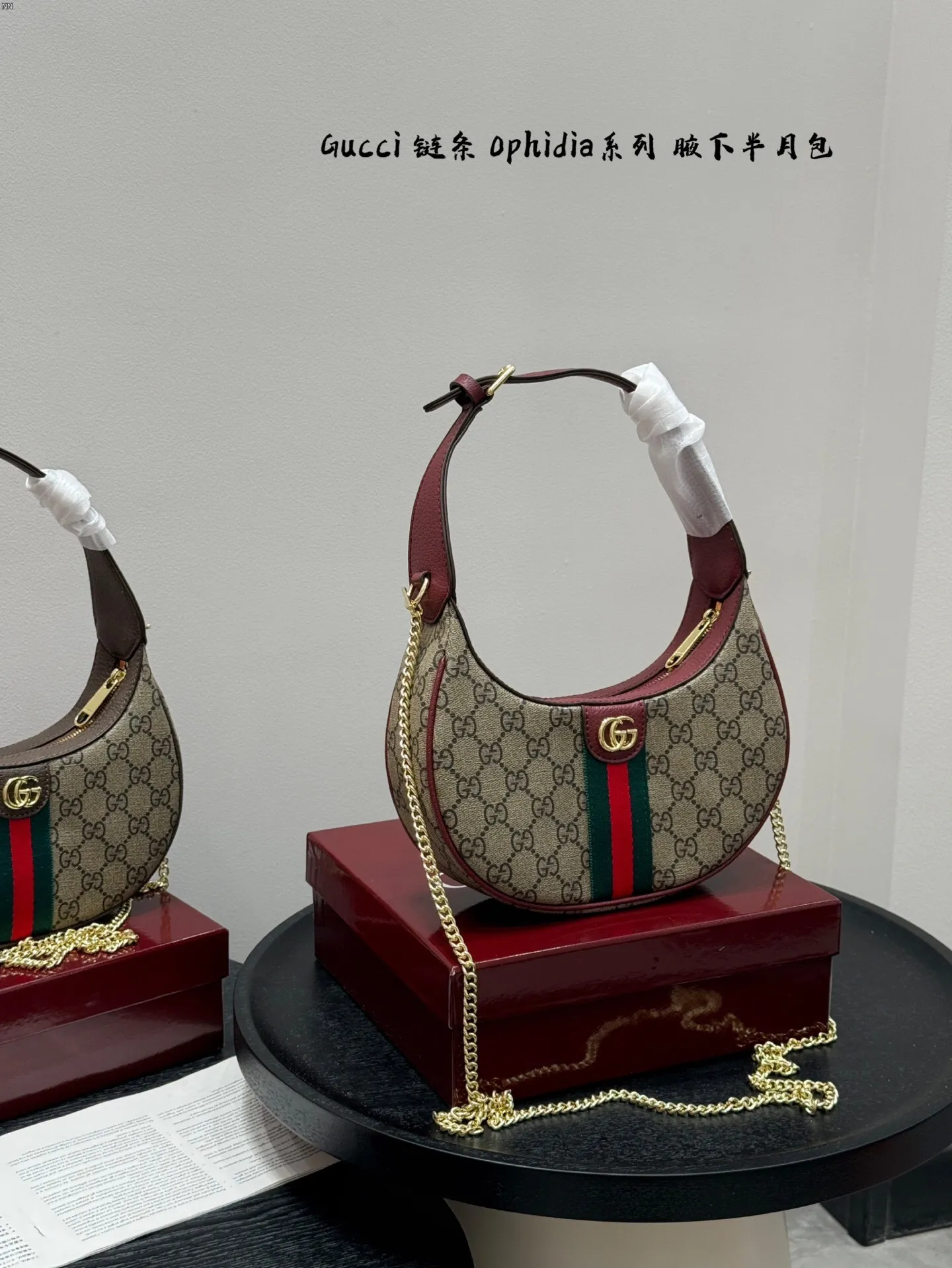 All categories Official website "Brand Women's Bags" Women's Bags 💙 GUCCI 2025 new GUCCI ophidia chain half-moon armpit bag