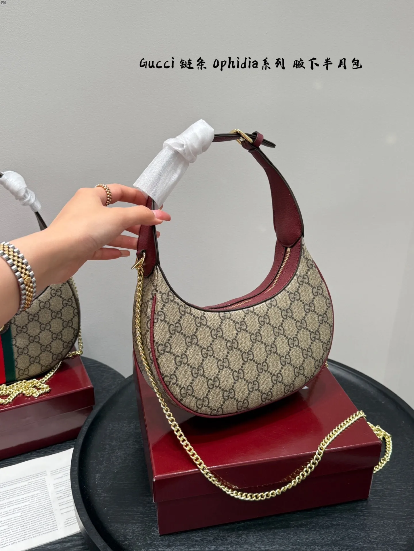 All categories Official website "Brand Women's Bags" Women's Bags 💙 GUCCI 2025 new GUCCI ophidia chain half-moon armpit bag