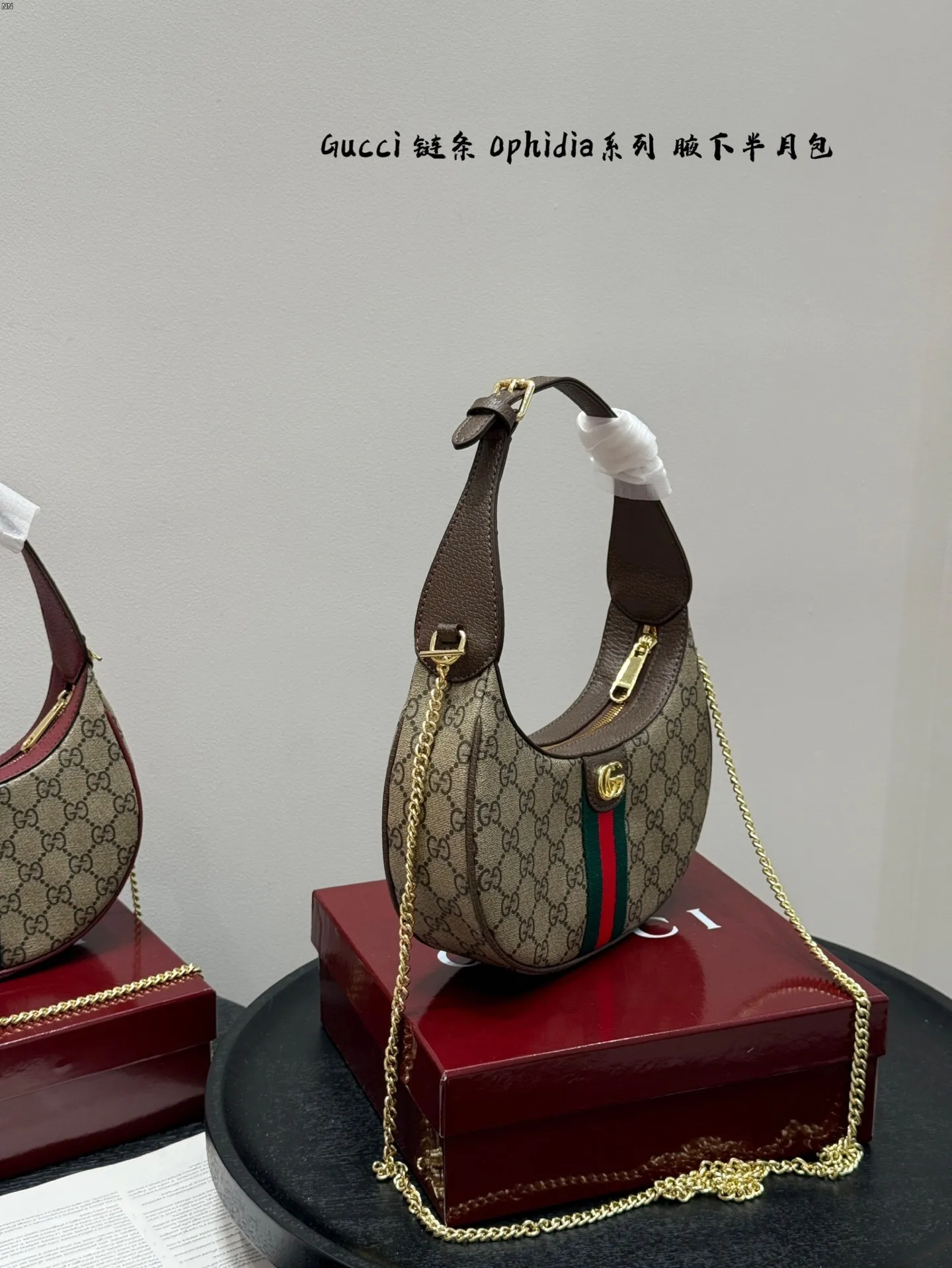 All categories Official website "Brand Women's Bags" Women's Bags 💙 GUCCI 2025 new GUCCI ophidia chain half-moon armpit bag
