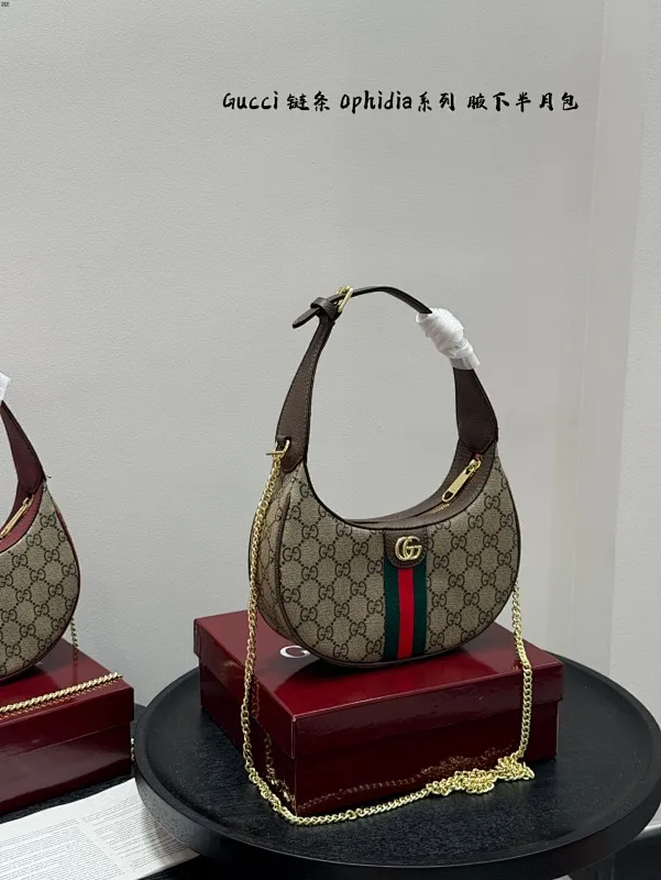 All categories Official website "Brand Women's Bags" Women's Bags 💙 GUCCI 2025 new GUCCI ophidia chain half-moon armpit bag
