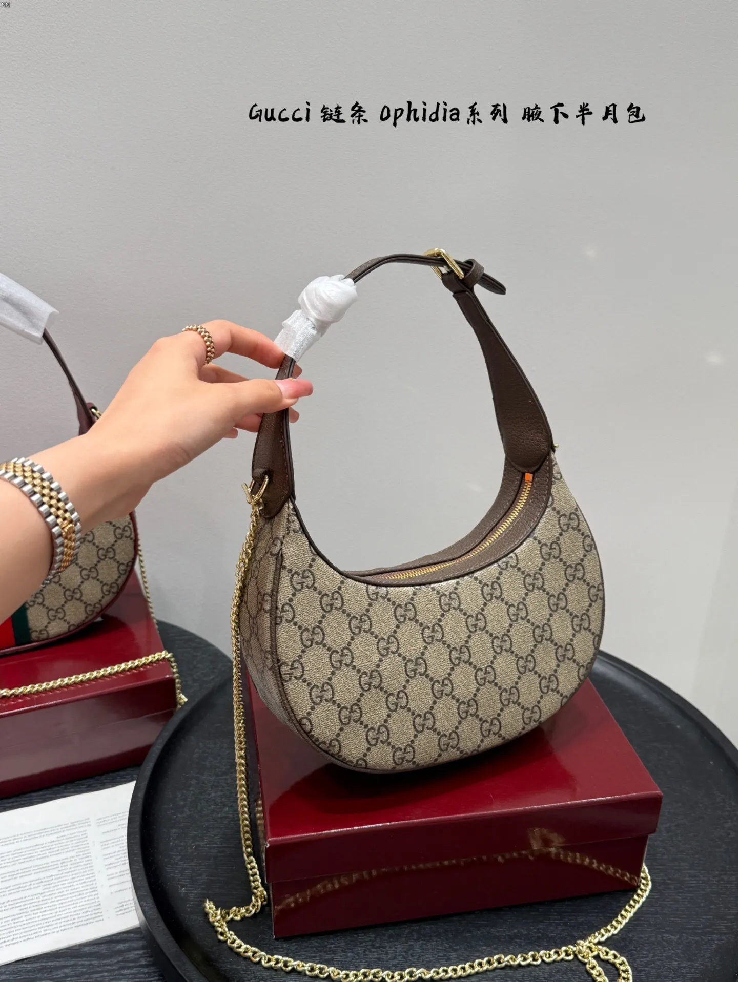 All categories Official website "Brand Women's Bags" Women's Bags 💙 GUCCI 2025 new GUCCI ophidia chain half-moon armpit bag