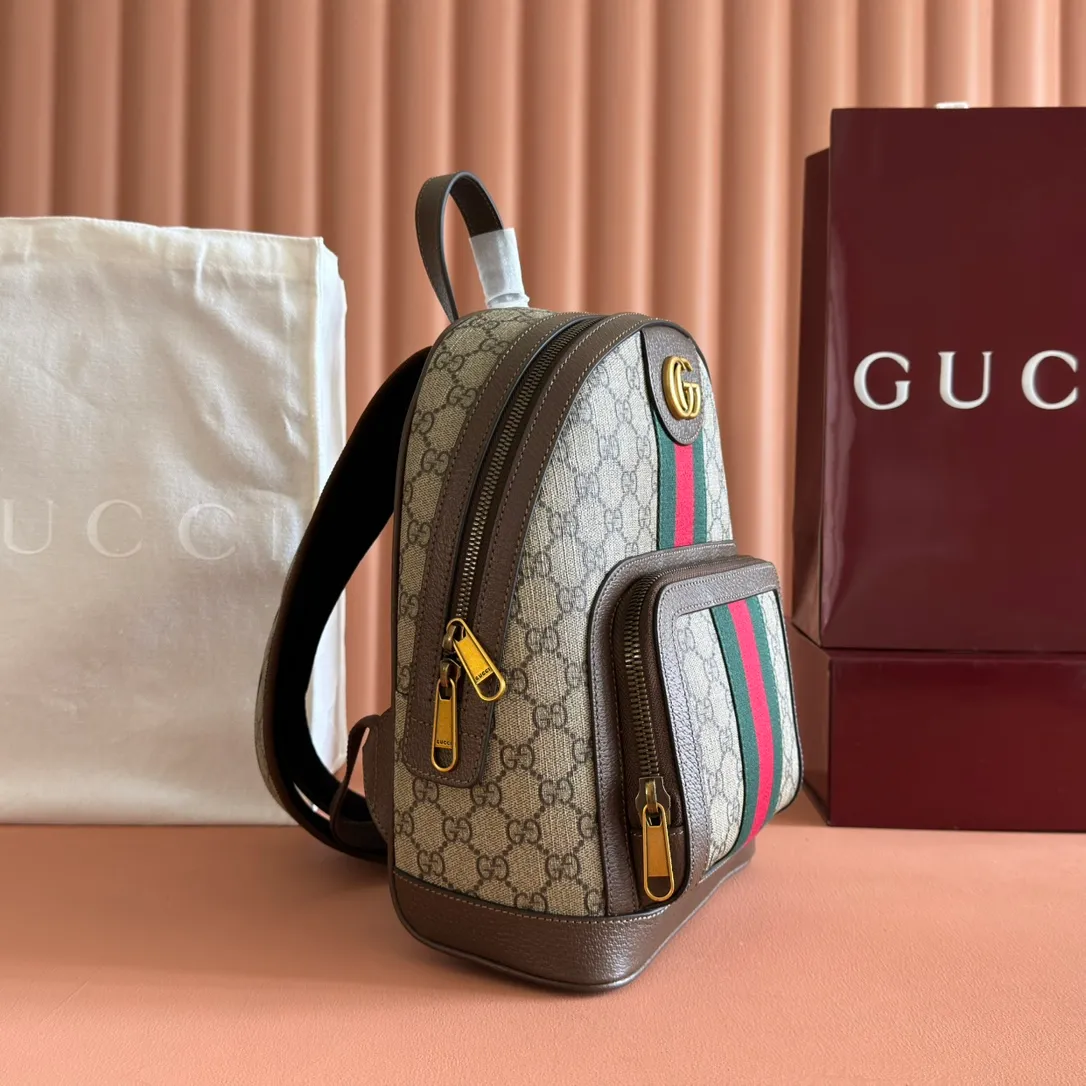 p1100. 📣📣📣【Original leather accessories🌈Full set of counter configurations】Ophidia family ~ The backpack is made of classic GG fabric with cowhide, inlaid with red and blue webbing, the wide bronze GG pattern shoulder straps are very eye-catching, and the back is made of breathable mesh technology fabric, all elements are brought into full play! The size and capacity of the bag are perfect, and it can be used with any outfit or travel. Style number: 547965, size: 22*29*15