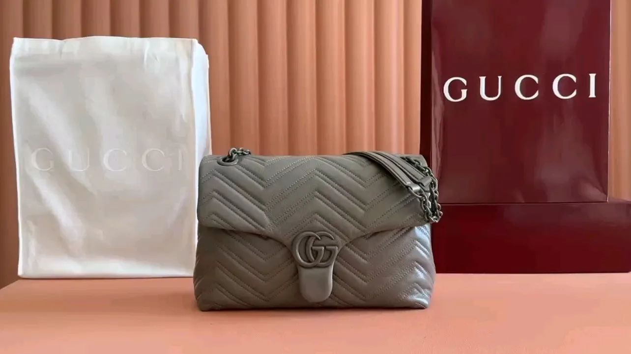 💋💋💋【New】GG Marmont series medium and large shoulder bags, black soft leather/original leather are shipped, 🐍Model: 850676, 850659, short combination video