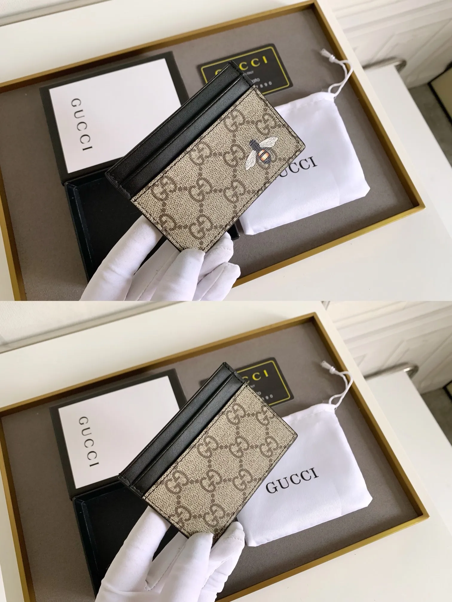 💰90 💎 (Bee pattern) Top original quality, GUCCI classic popular printed card holder, exclusive background, real shot. The card holder is made of GG Supreme high-grade man-made canvas with exquisite patterns💯! Style number: 451277 Size: 10x7.5cm