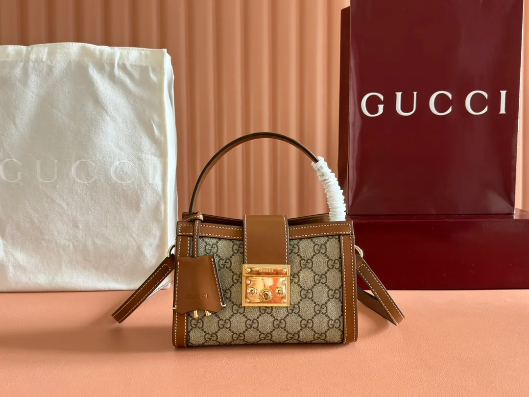 💋💋💋【New】GG Padlock series small handbag, brown PVC/original leather has been shipped, 🐲Model: 841653, short video