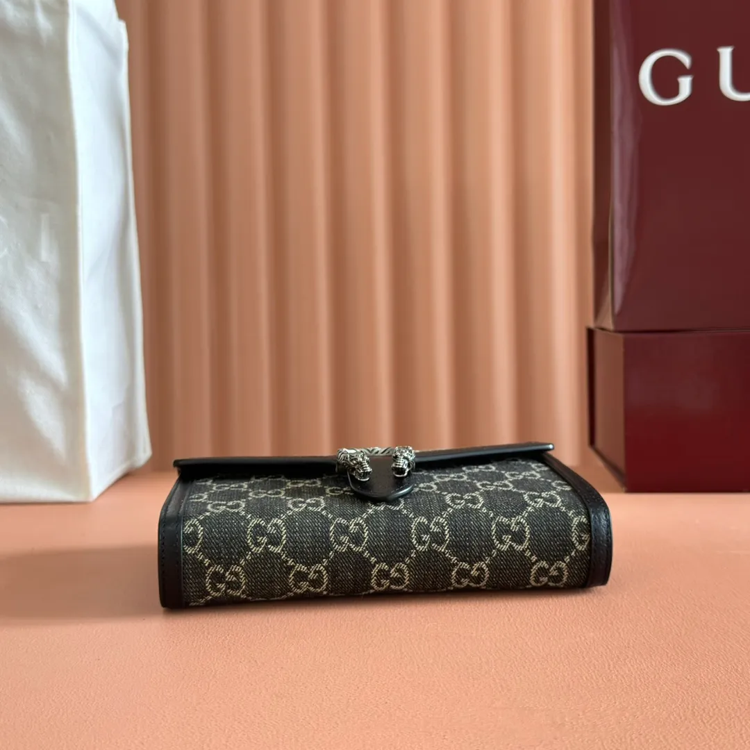 p740. 📣📣📣【Original leather🌈 Equipped with full package at the counter】🔥🔥GG Original leather, ebony double G fabric PVC with leather chain mini handbag/wallet, small bag with detachable shoulder strap, ample internal space, perfect replica of the original, 💯top-grade Italian imported cowhide👉fine workmanship ‼ ️Model: 401231, size: 20*13.5*4cm.