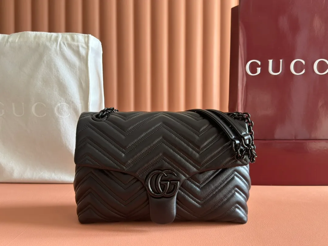 💋💋💋【New】GG Marmont series medium and large shoulder bags, black soft leather/original leather are shipped, 🐍Model: 850676, 850659, short combination video