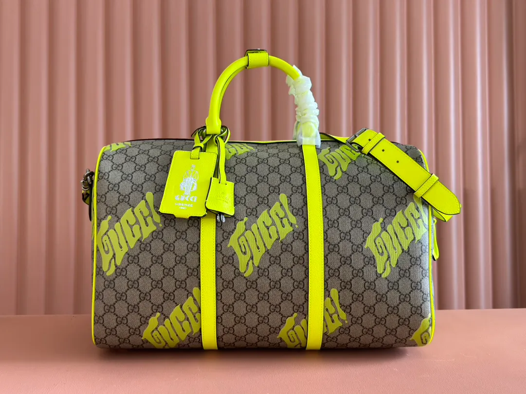 💋💋💋[New Product] GG printed medium travel bag, emerald green screen-printed brown/PVC original leather has been shipped, 🐴Model: 834962, short video
