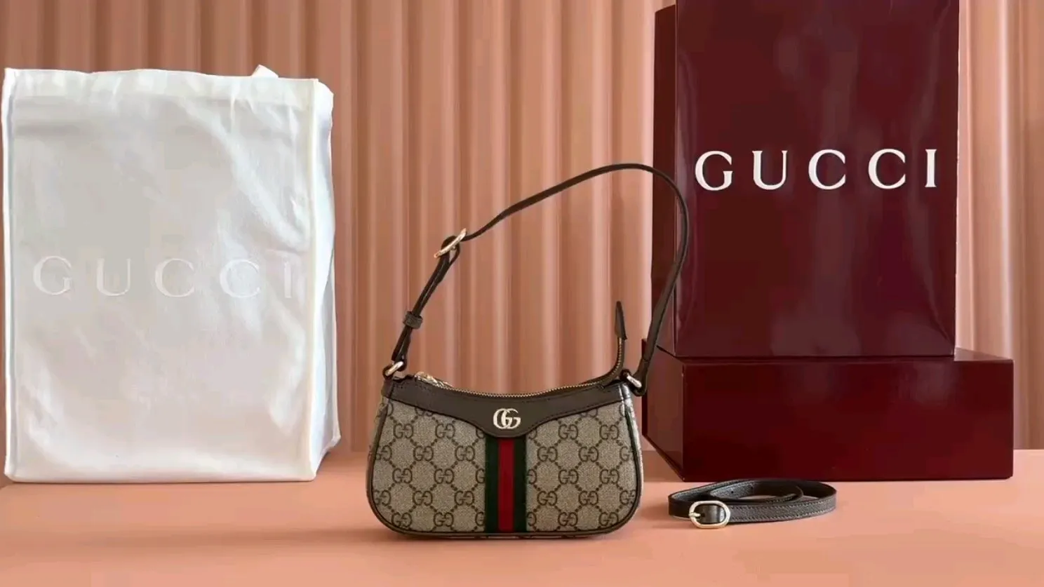 💋💋💋【New】GG Ophidia series mini shoulder bag, brown original leather is shipped, model: 838365, short video