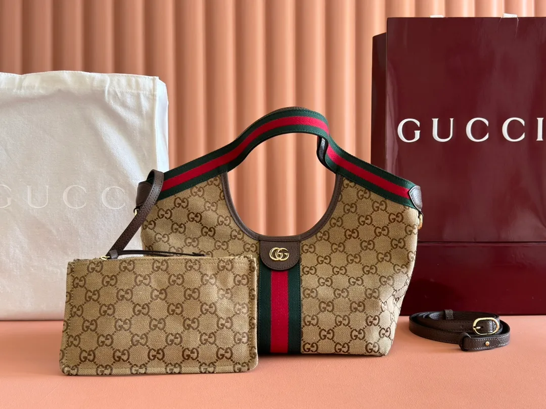 💋💋💋【New Style】Gucci Giglio series small tote bag, apricot brown, blue denim/blue leather/original leather is shipped, model: 860845, short combination video