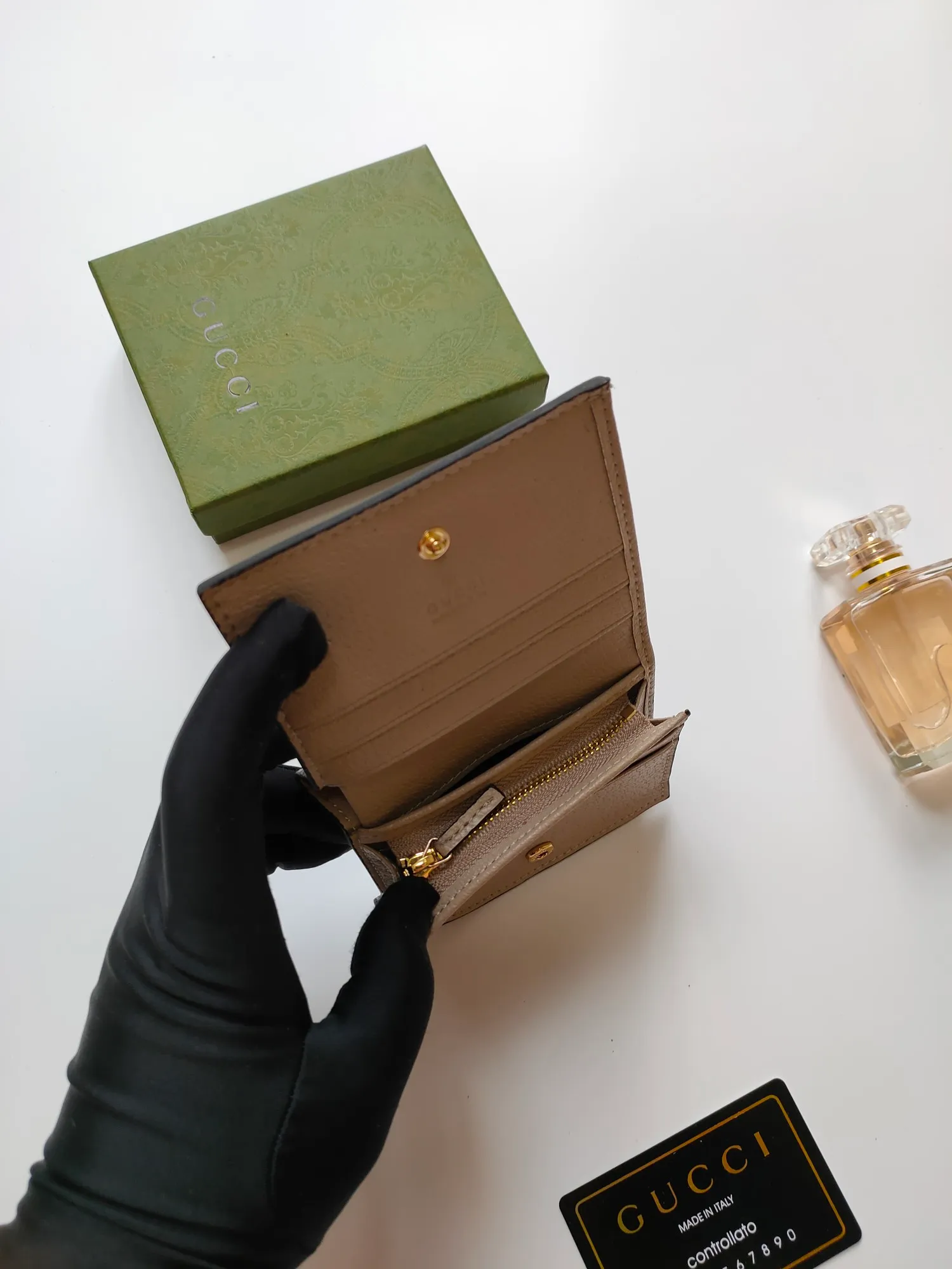 💰140 No.: 523155 gucci·leather original leather 🇮🇹，‼ ‼ Made of imported grained cow leather, paired with ebony double G fabric, gold hardware, official unique identity code👍👍counter quality, real photos📷, size 11cm*8.5cm*2.5cm💸💸💸