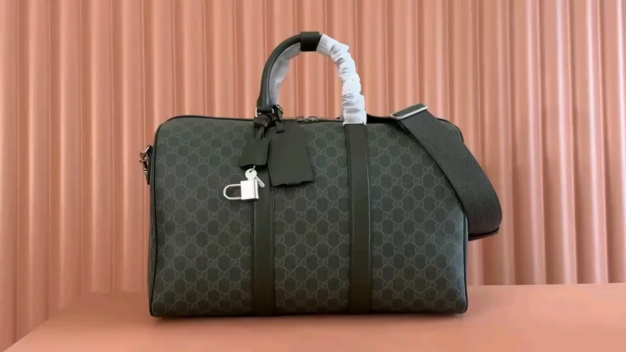 💋💋💋【New】GG monogrammed medium travel bag, green plastic PVC/original leather shipped, 🐍Model: 792074, short video