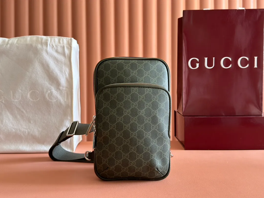 💋💋💋【New】GG letter pattern small waist bag, small chest bag, small crossbody bag, forest green PVC/original leather is shipped, 🐍Model: 792091, 822073, 795479, short combination video