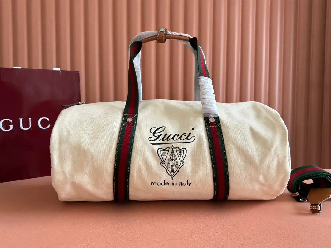 💋💋💋New GG series large printed canvas travel bag, off-white, dark blue/original leather shipped! 🐴54cm model: 816866. Combination short video