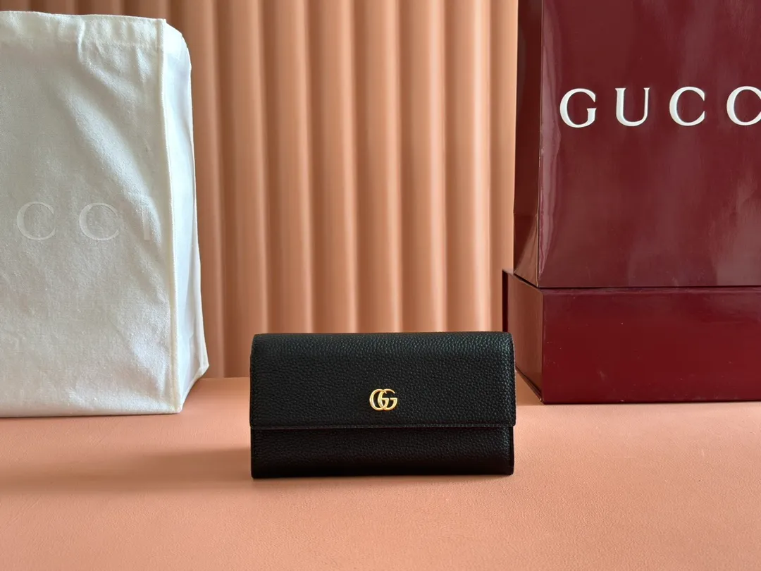 💋💋💋New GG Marmont👉 series long clip 456117, anchor red and light pink/original leather