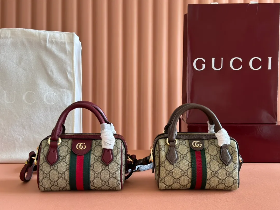 💋💋💋【New】GG Ophidia series mini Boston bag, brown brown, brown ancolour red/original leather has been shipped, 🐲Model: 838478, short combination video