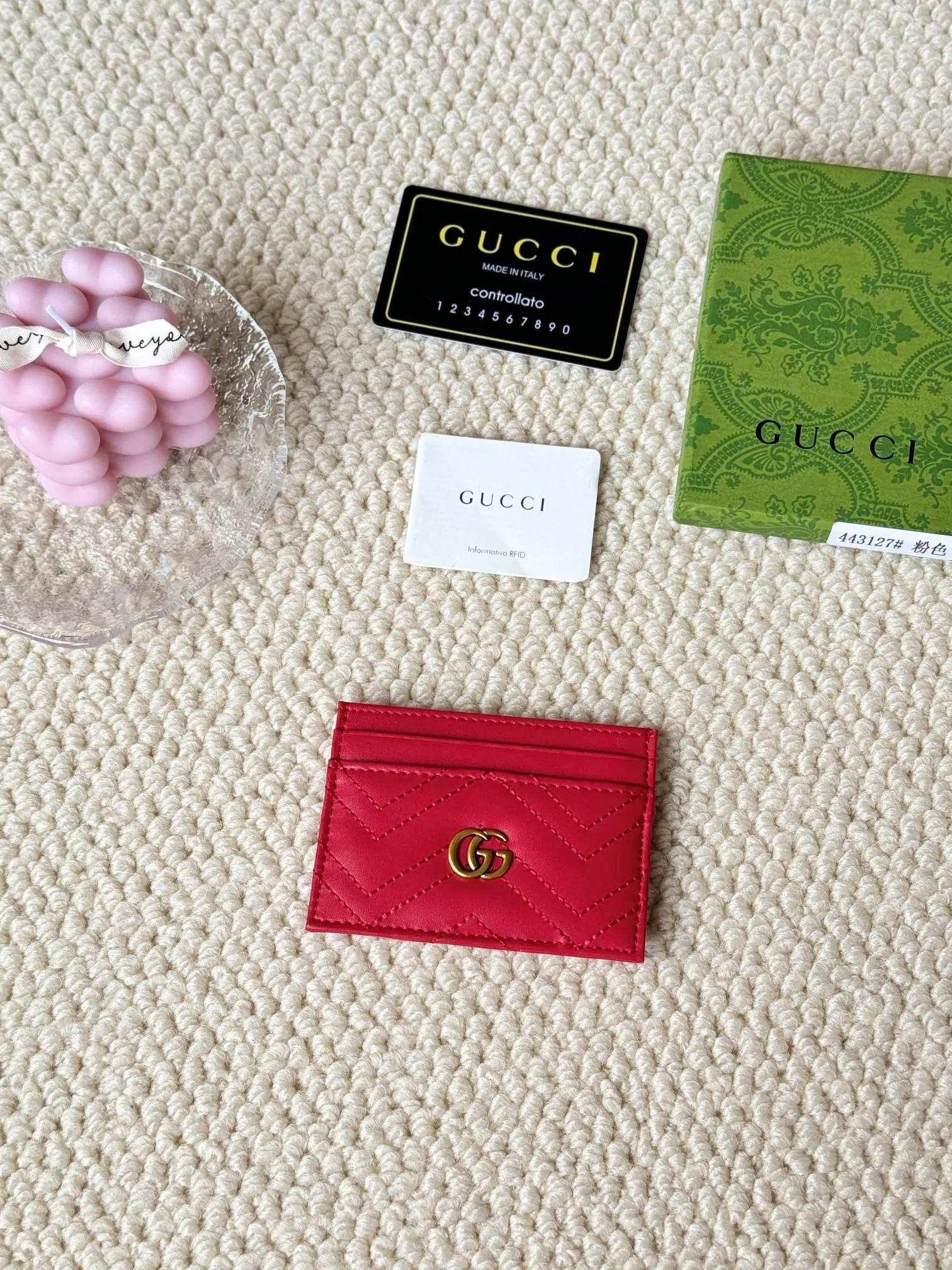 💰100 gucci cowhide mini card holder, real photo! Double G wave pattern small card holder, retro gold metal accessories, model number 443127, humanoid pattern, size: 10x7cm