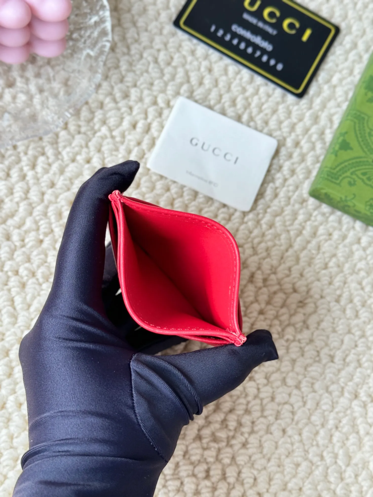 💰100 gucci cowhide mini card holder, real photo! Double G wave pattern small card holder, retro gold metal accessories, model number 443127, humanoid pattern, size: 10x7cm