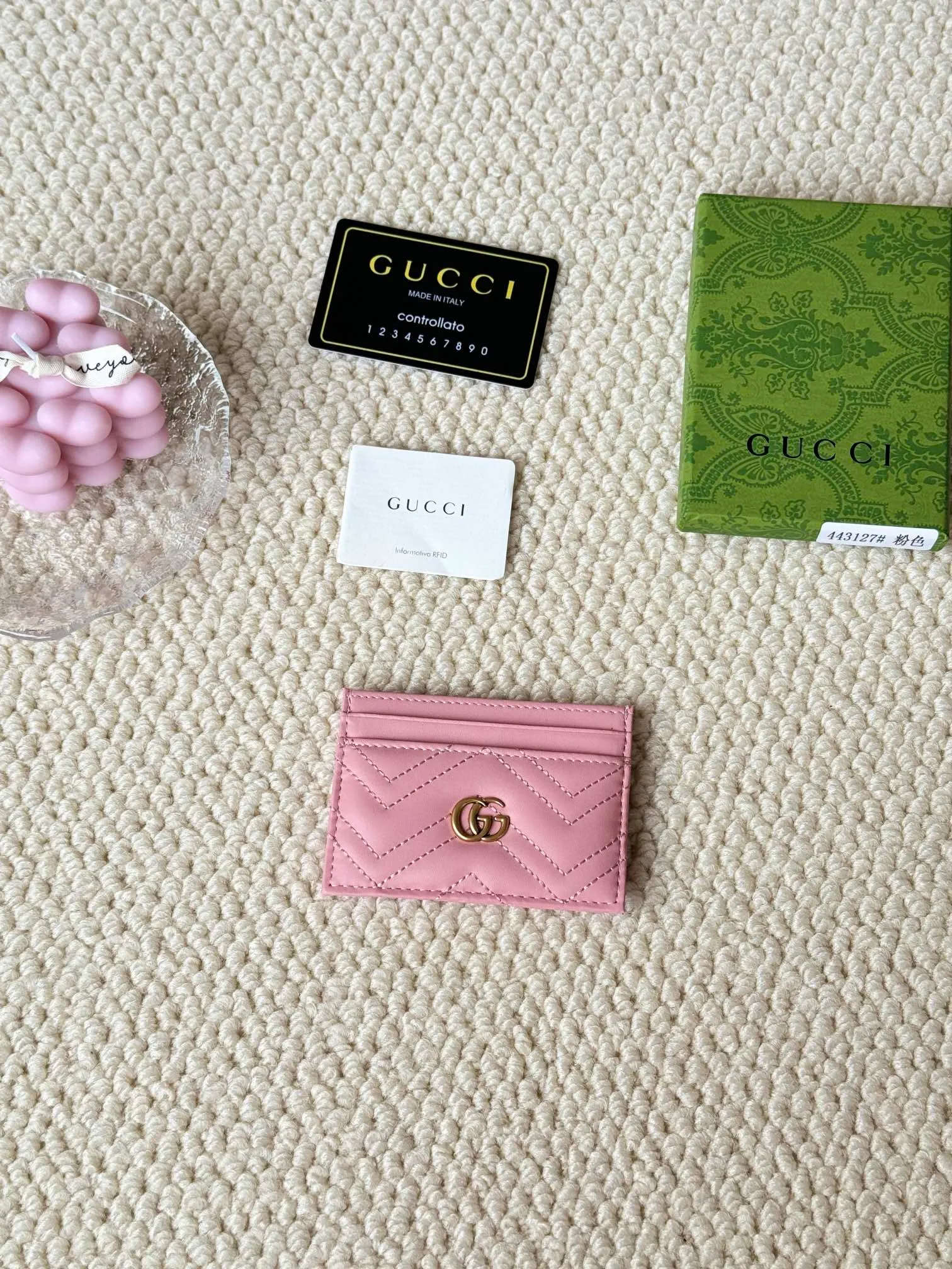 💰100 gucci cowhide mini card holder, real photo! Double G wave pattern small card holder, retro gold metal accessories, model number 443127, humanoid pattern, size: 10x7