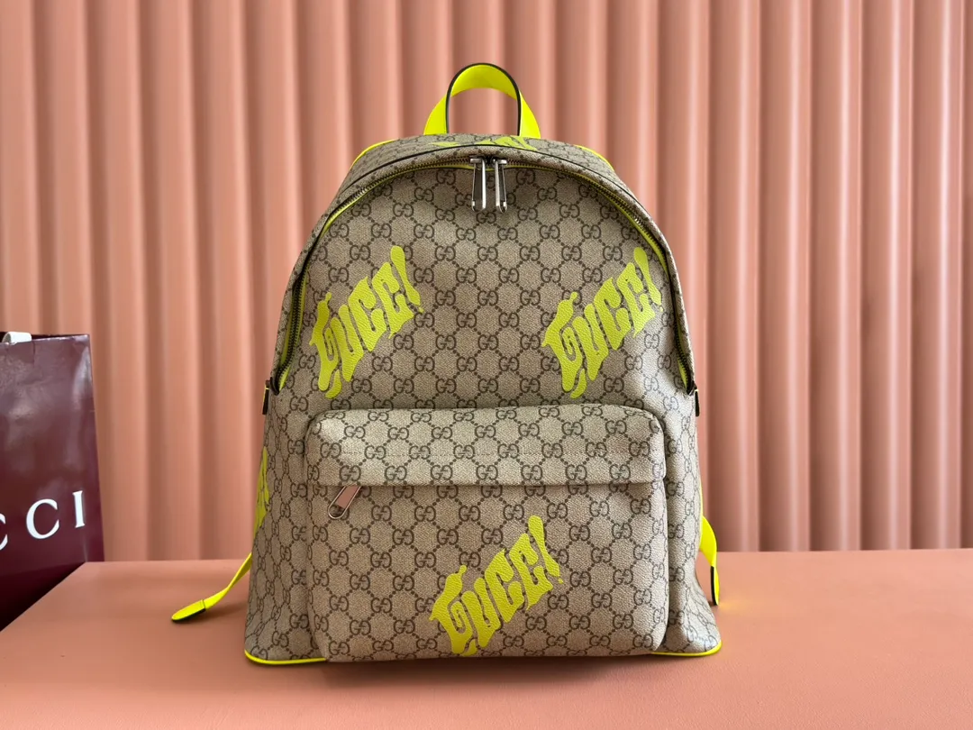 💋💋💋[New product] GG printed medium backpack, rose red silk screen brown/PVC original leather shipped, 🐴Model: 834466, short video