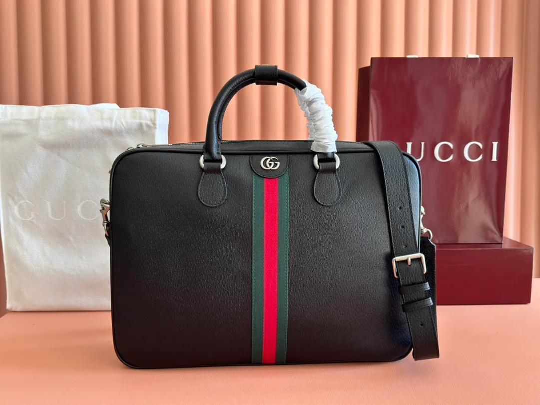💋💋💋【New】GG Ophidia series large briefcase, black full leather/original leather, shipped, 🐲Model: 834461. short video