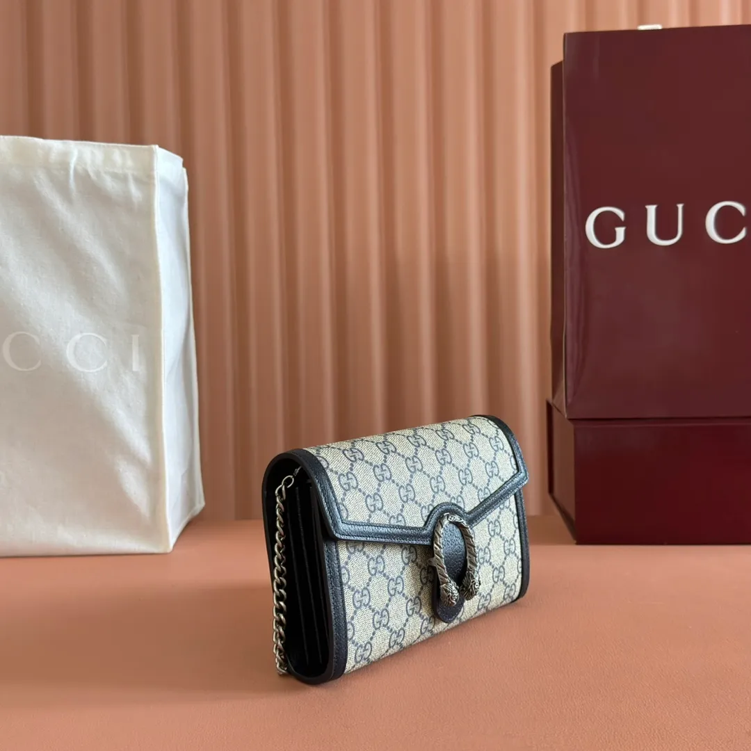 p740. 📣📣📣【Original leather🌈 Equipped with full package at the counter】🔥🔥GG Original leather, ebony double G fabric PVC with leather chain mini handbag/wallet, small bag with detachable shoulder strap, ample internal space, perfect replica of the original, 💯top-grade Italian imported cowhide👉fine workmanship ‼ ️Model: 401231, size: 20*13.5*4cm.