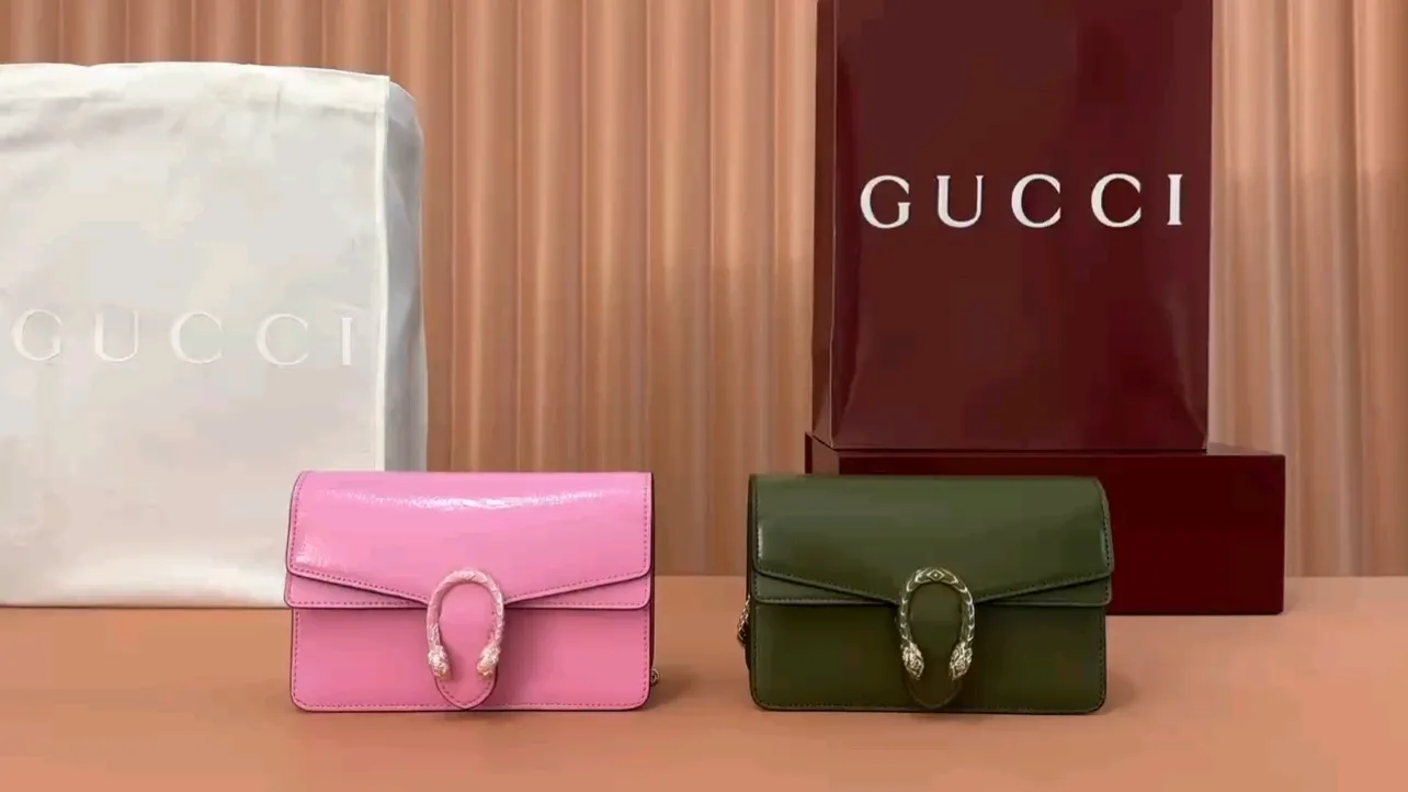 💋💋💋【New】GG Dionysus series mini shoulder bag, forest green, pink patent leather/original leather has been shipped, 🐲Model: 837370. Combination short video