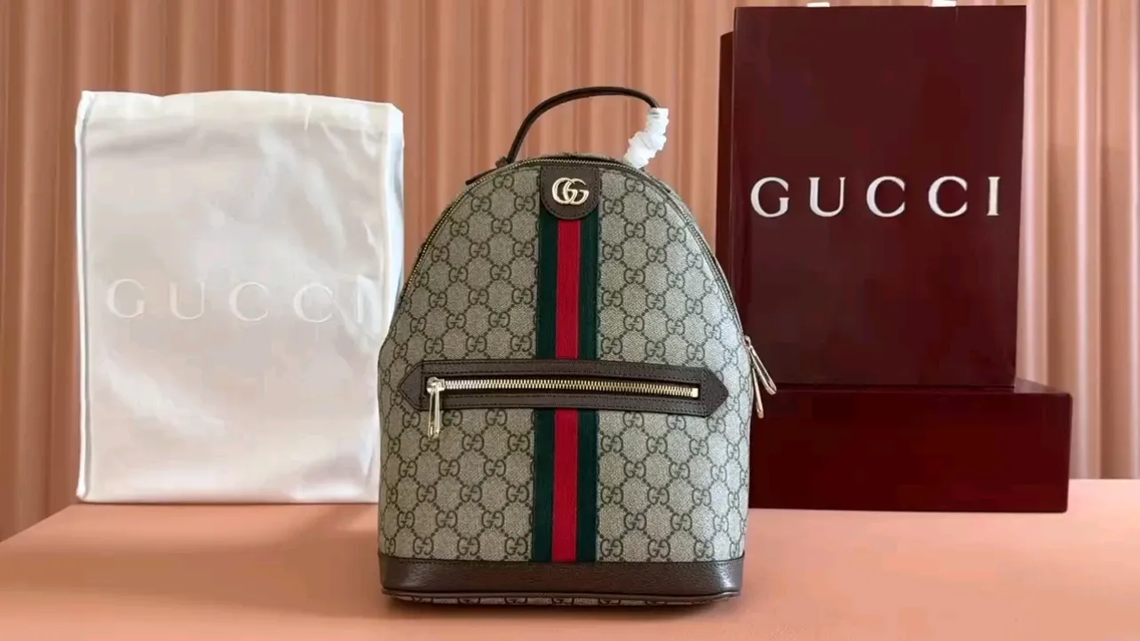 💋💋💋【New model】GG Ophidia series medium backpack, brown PVC/original leather has been shipped, 🐍Model: 836856. short video