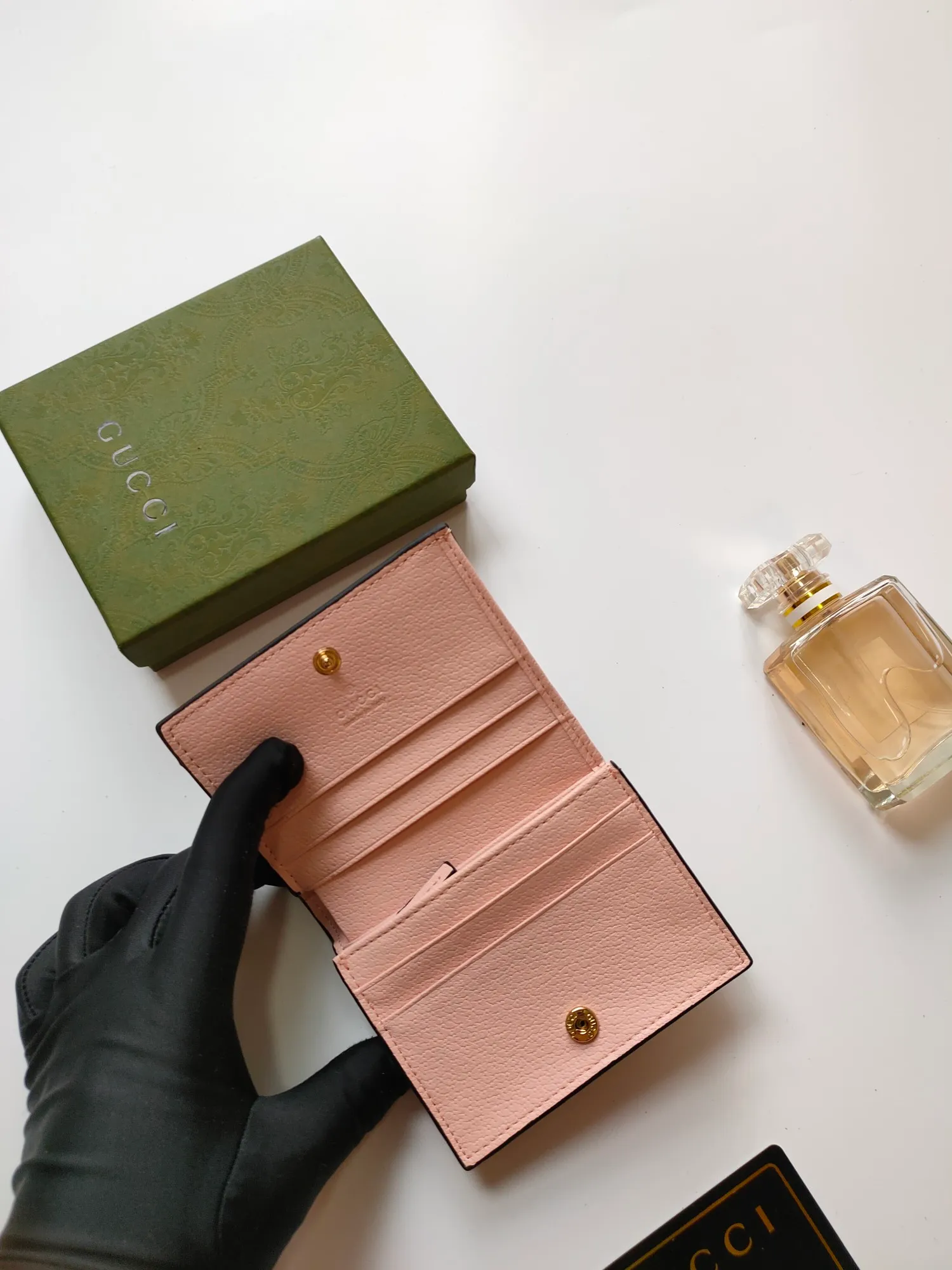💰140 No.: 523155 gucci·leather original leather 🇮🇹，‼ ‼ Made of imported grained cow leather, paired with ebony double G fabric, gold hardware, official unique identity code👍👍counter quality, real photos📷, size 11cm*8.5cm*2.5cm💸💸💸