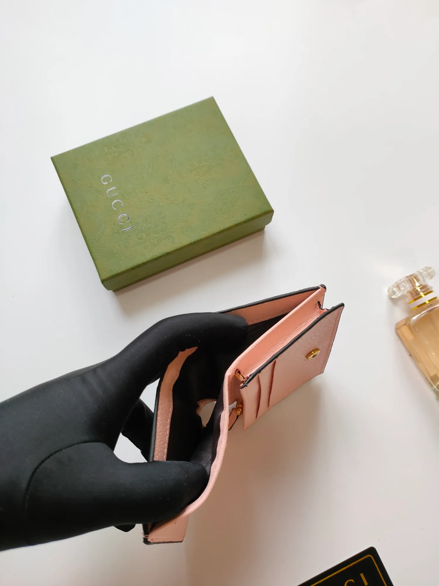 💰140 No.: 523155 gucci·leather original leather 🇮🇹，‼ ‼ Made of imported grained cow leather, paired with ebony double G fabric, gold hardware, official unique identity code👍👍counter quality, real photos📷, size 11cm*8.5cm*2.5cm💸💸💸