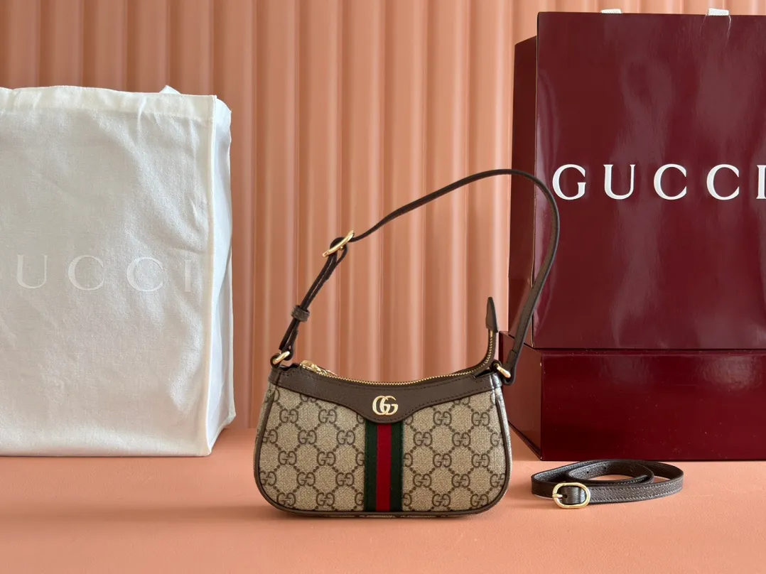 💋💋💋【New】GG Ophidia series mini shoulder bag, brown original leather is shipped, model: 838365, short video