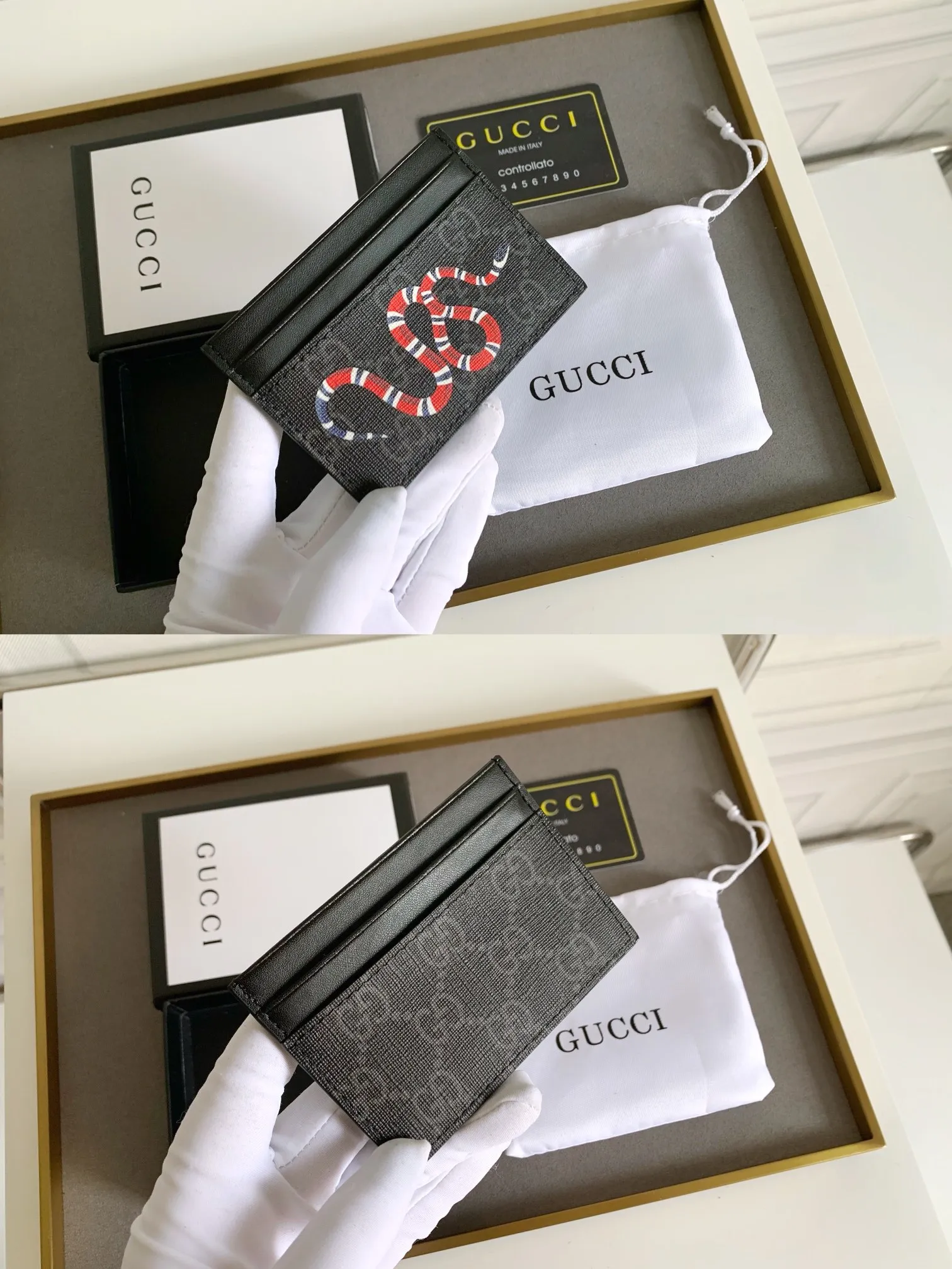 💰90 💎(Snake pattern) Top original quality, GUCCI classic popular printed card holder, exclusive background, real shot. The card holder is made of GG Supreme high-grade man-made canvas with exquisite patterns💯! Style number: 451277 Size: 10x7.5cm