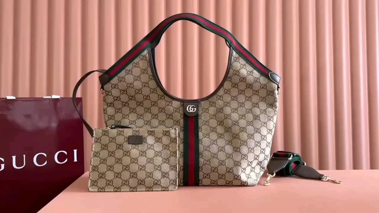 💋💋💋【New】Gucci Giglio series small tote bag, apricot brown, blue denim/blue leather/original leather is shipped, model: 853972, short combination video