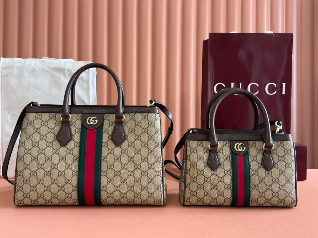 💋💋💋【New】GG Ophidia series medium tote bag, brown/original leather is shipped, 🐴Model: 836839, 836940 short video